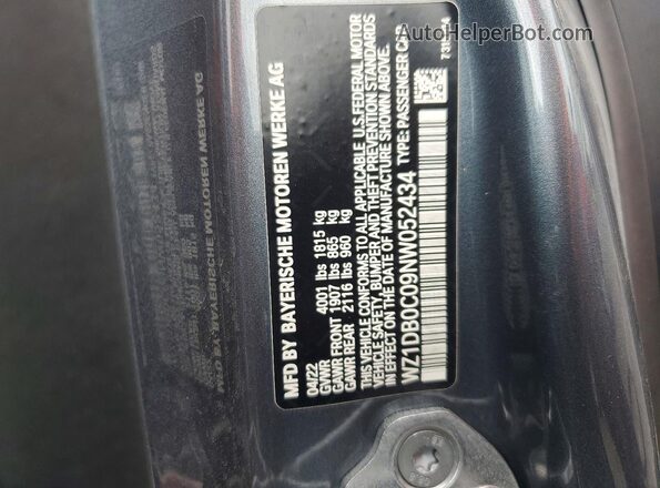 WZ1DB0C09NW052434 2022 TOYOTA GR Gray Vista de la etiqueta del VIN