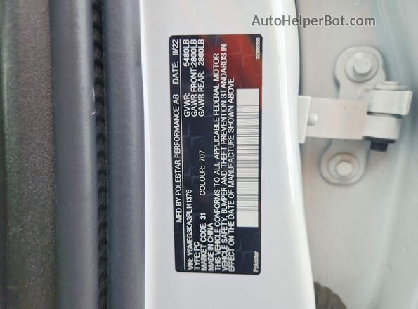 YSMEG3KA3PL141375 2023 POLESTAR 2 White Շարժիչի բաժամունքի տեսք