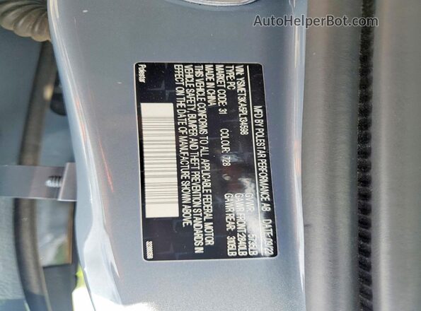 YSMET3KA5PL134598 2023 POLESTAR 2 Gray VIN sticker view