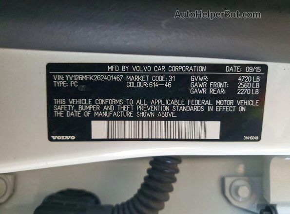 YV126MFK2G2401467 2016 VOLVO S60 White Vista del compartimento del motor