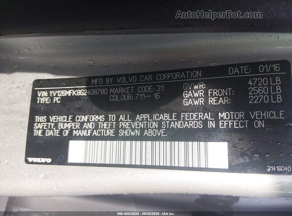 YV126MFK8G2408780 2016 VOLVO S60 White Շարժիչի բաժամունքի տեսք