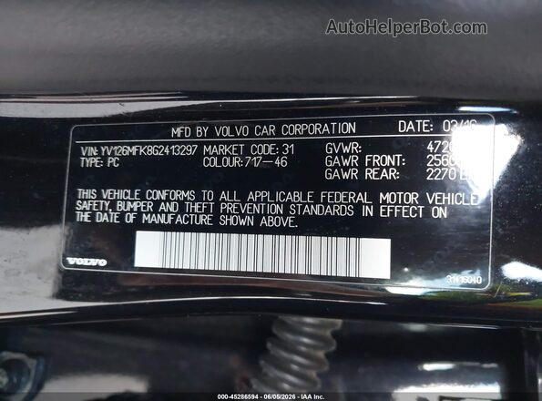 YV126MFK8G2413297 2016 VOLVO S60 Black Widok komory silnika
