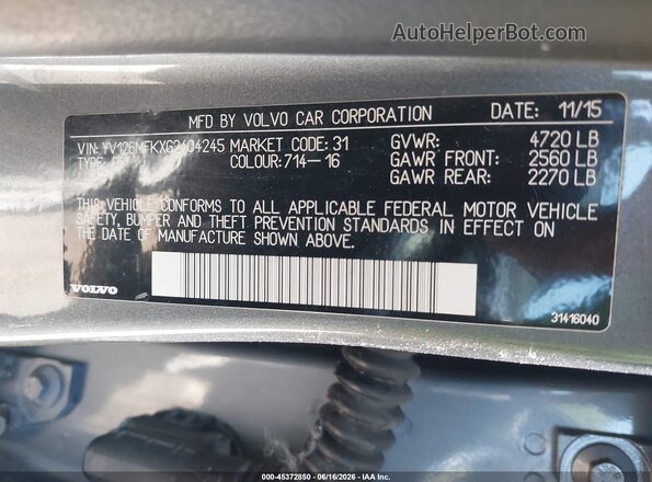 YV126MFKXG2404245 2016 VOLVO S60 Gray Շարժիչի բաժամունքի տեսք