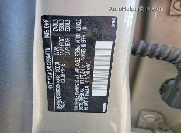 YV140MEK7H1373054 2017 VOLVO V60 Beige Widok komory silnika