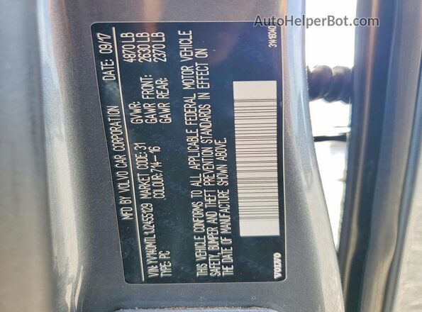 YV140MTL1J2455129 2018 VOLVO S60 Gray Вид наклейки з VIN-кодом