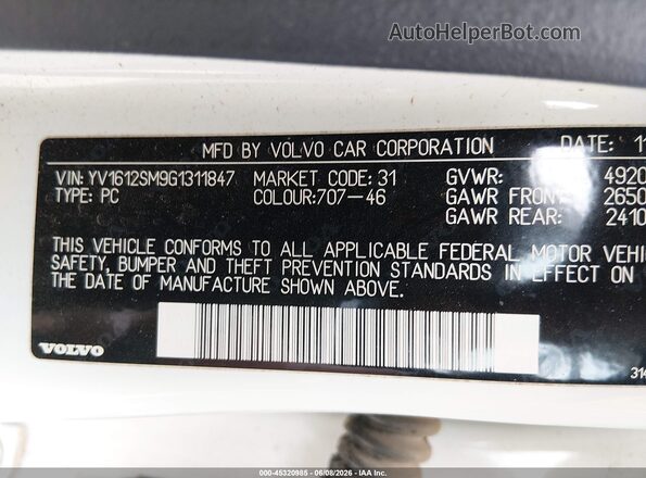 YV1612SM9G1311847 2016 VOLVO V60 White Engine compartment view