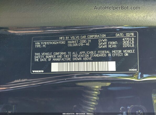 YV1612TKXG2411382 2016 VOLVO S60 Черный Вид подкапотного пространства