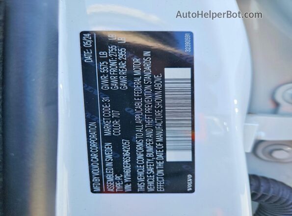 YV1H60EP6S1642057 2025 VOLVO V60 White VIN sticker view