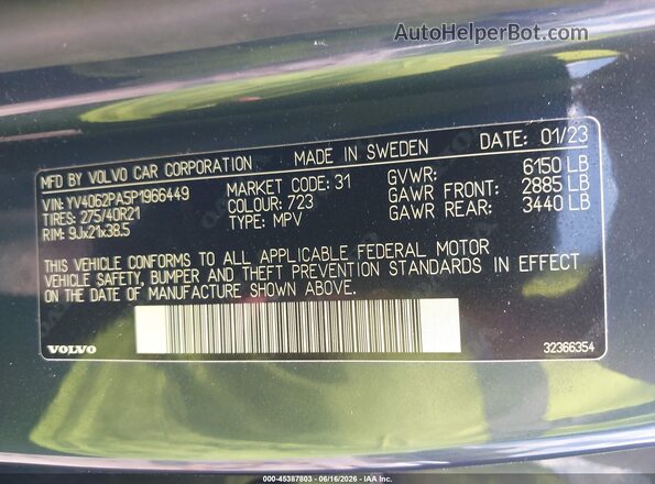 YV4062PA5P1966449 2023 VOLVO XC90 Blue Engine compartment view