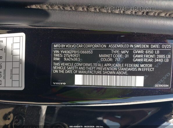 YV4062PB1S1366853 2025 VOLVO XC90 Black Вид підкапотного простору