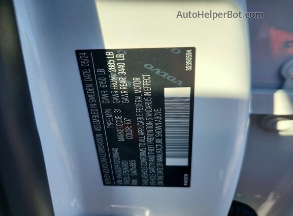 YV4062PF1S1298640 2025 VOLVO XC90 White Vista de la etiqueta del VIN