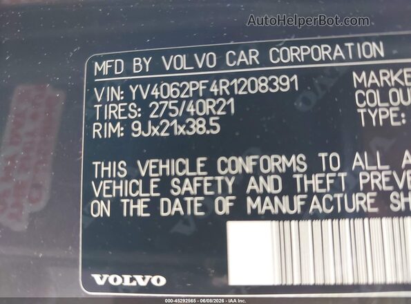 YV4062PF4R1208391 2024 VOLVO XC90 Серый Вид подкапотного пространства