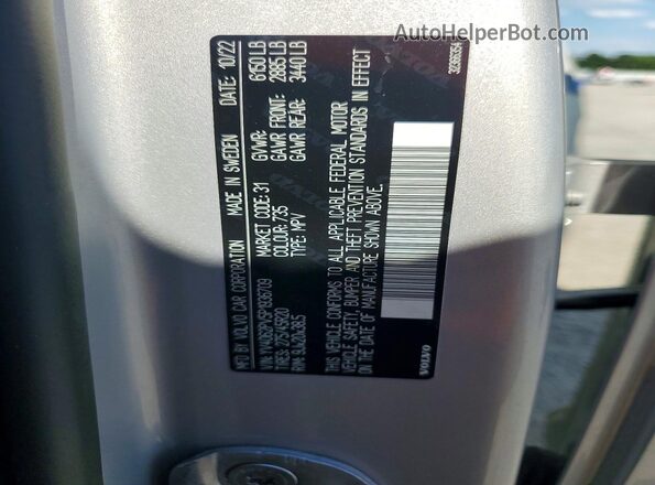 YV4062PV5P1936709 2023 VOLVO XC90 Gray VIN კოდის სტიკერის ხედი