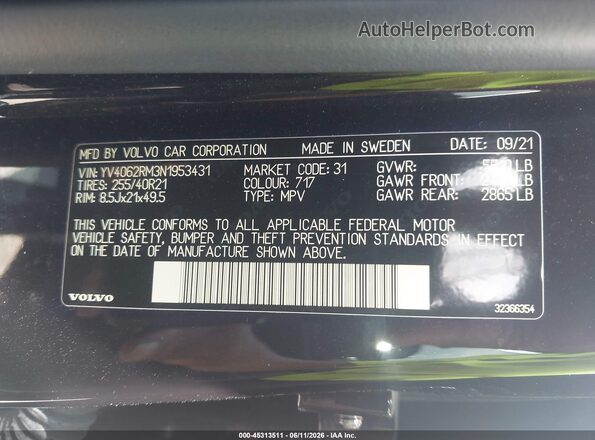 YV4062RM3N1953431 2022 VOLVO XC60 Black 