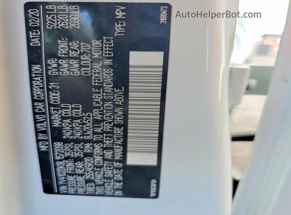 YV4102DK8L1572098 2020 VOLVO XC60 White Շարժիչի բաժամունքի տեսք
