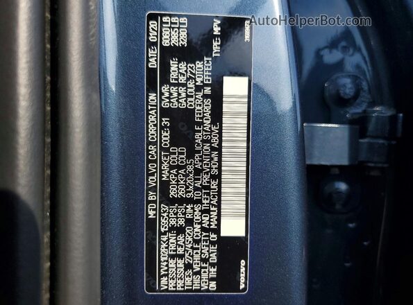YV4102PK4L1595437 2020 VOLVO XC90 Blue Widok naklejki z numerem VIN