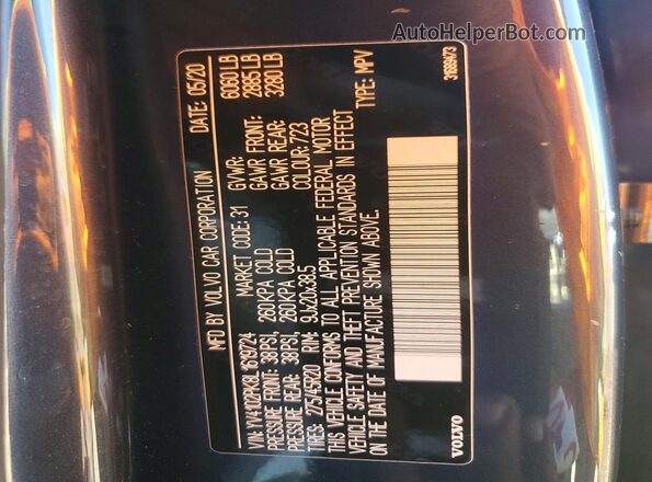 YV4102PK8L1619724 2020 VOLVO XC90 Синий Вид наклейки с VIN-кодом