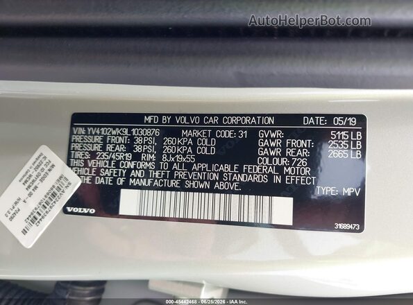 YV4102WK9L1030876 2020 VOLVO V60 CROSS COUNTRY Pewter Vista del compartimento del motor