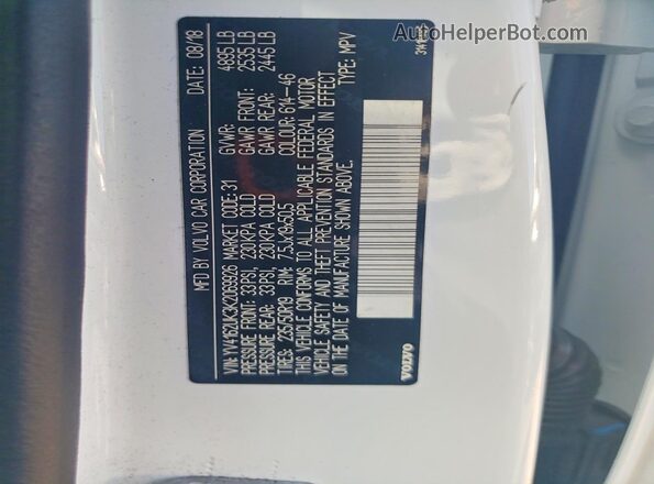 YV4162UK3K2069926 2019 VOLVO XC40 Белый Вид подкапотного пространства