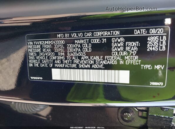 YV4162UM6M2420090 2021 VOLVO XC40 Black 