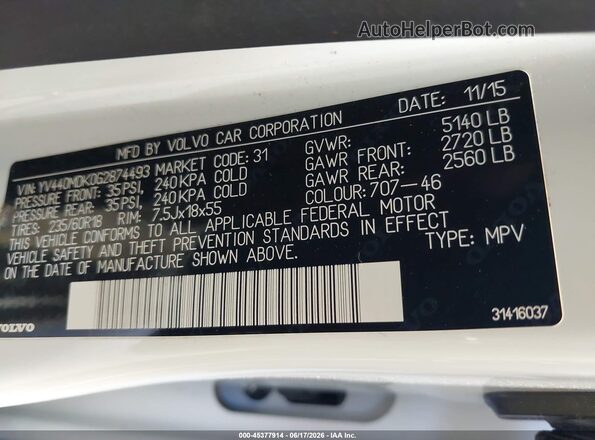 YV440MDK0G2874493 2016 VOLVO XC60 White Widok komory silnika