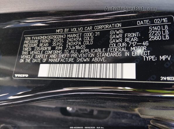 YV440MDK0G2902843 2016 VOLVO XC60 Brown Vista del compartimento del motor