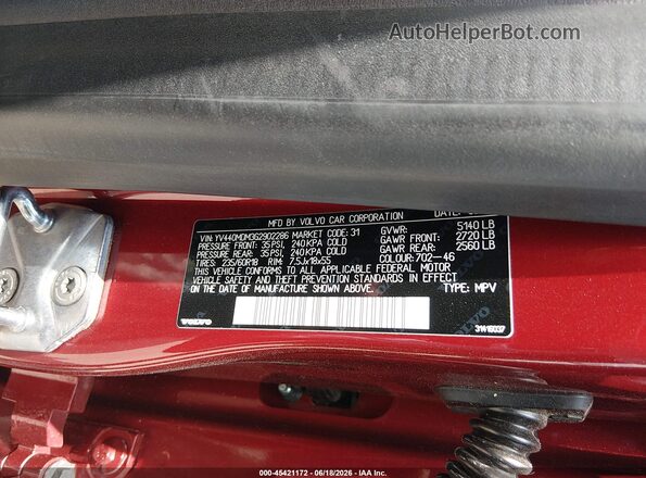 YV440MDM3G2902286 2016 VOLVO XC60 Красный Вид подкапотного пространства