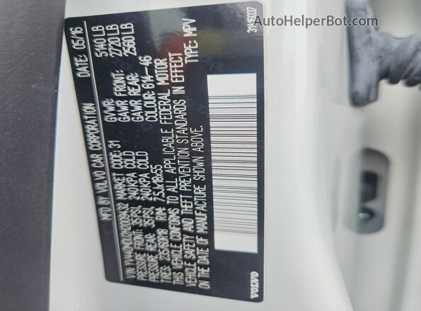 YV440MDU2H2009432 2017 VOLVO XC60 White 