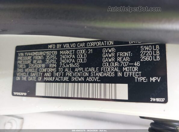 YV440MDU8H2192139 2017 VOLVO XC60 White Widok komory silnika