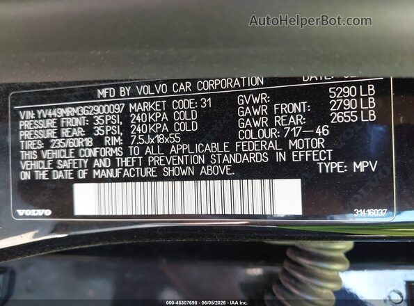 YV449MRM3G2900097 2016 VOLVO XC60 Black Engine compartment view