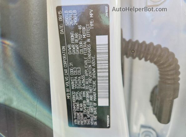 YV4612HM7G1008432 2016 VOLVO V60 White VIN sticker view