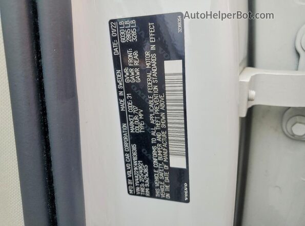 YV4A221K4N1836385 2022 VOLVO XC90 White Vista de la etiqueta del VIN