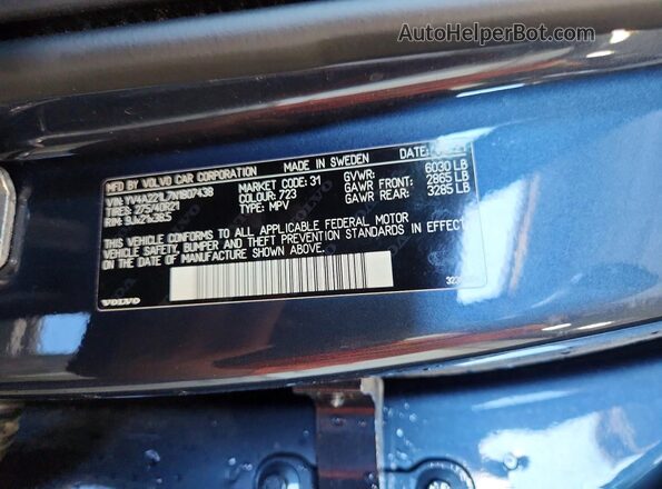 YV4A221L7N1807438 2022 VOLVO XC90 Blue Widok naklejki z numerem VIN