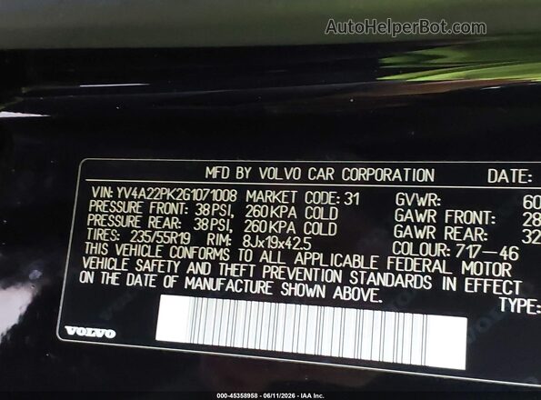 YV4A22PK2G1071008 2016 VOLVO XC90 Black Vista del compartimento del motor