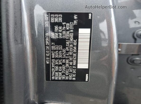 YV4A22PL3H1175436 2017 VOLVO XC90 Gray VIN კოდის სტიკერის ხედი