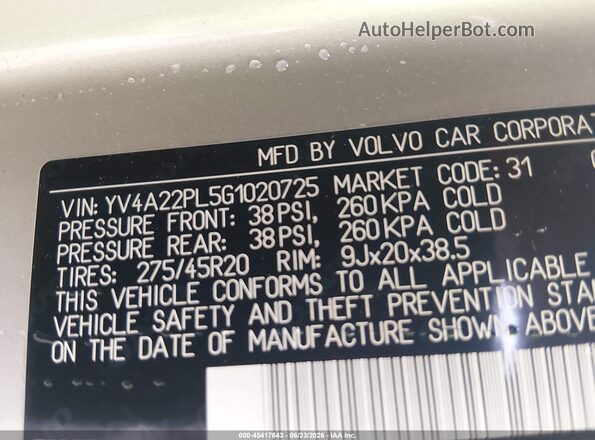 YV4A22PL5G1020725 2016 VOLVO XC90 Beige Engine compartment view