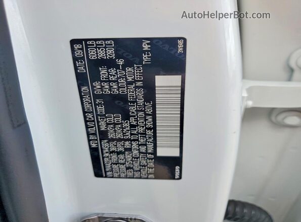 YV4A22PL9K1445874 2019 VOLVO XC90 White VIN sticker view