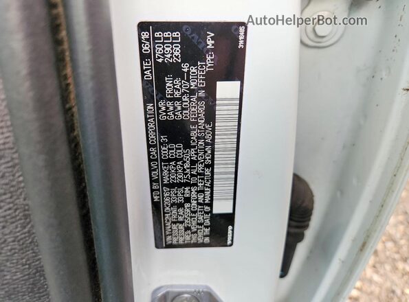 YV4AC2HL0K2061617 2019 VOLVO XC40 White VIN sticker view