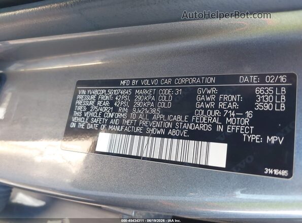 YV4BC0PL5G1074645 2016 VOLVO XC90 HYBRID Gray Engine compartment view