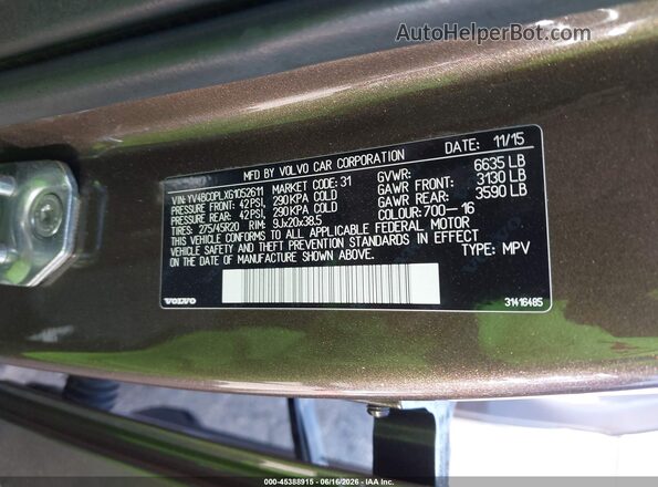 YV4BC0PLXG1052611 2016 VOLVO XC90 HYBRID Brown Engine compartment view