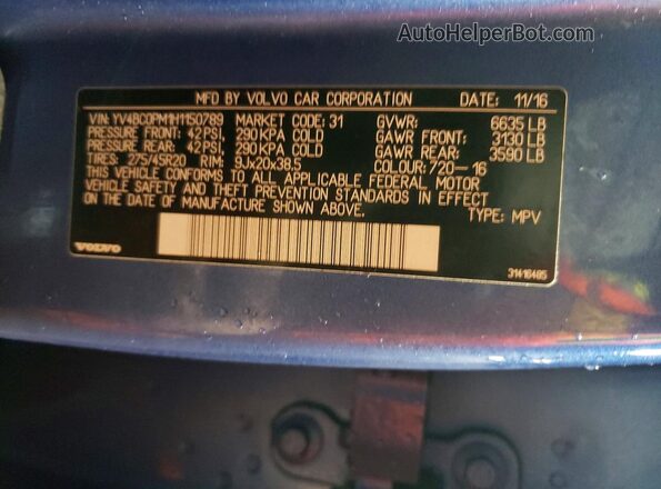 YV4BC0PM1H1150789 2017 VOLVO XC90 Blue 360 interior view