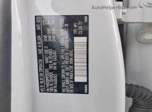 YV4ED3GM1P2053970 2023 VOLVO C40 Белый Вид наклейки с VIN-кодом