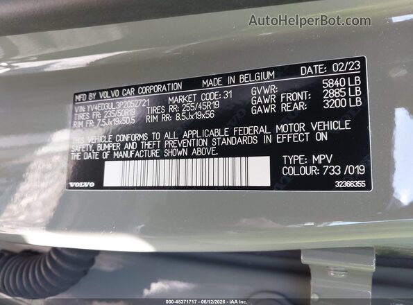 YV4ED3UL3P2052721 2023 VOLVO XC40 RECHARGE PURE ELECTRIC Green ძრავის განყოფილების ხედი