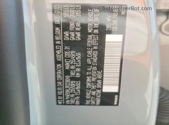 YV4EH3HL2R2238249 2024 VOLVO XC40 Gray Vista de la etiqueta del VIN