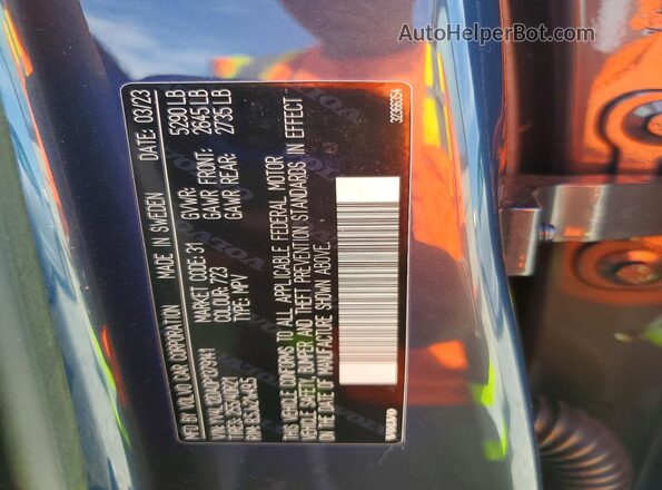 YV4L12DA0P1379141 2023 VOLVO XC60 Blue VIN კოდის სტიკერის ხედი