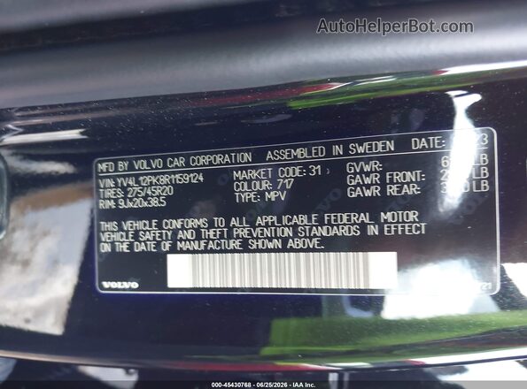YV4L12PK8R1159124 2024 VOLVO XC90 Black Widok komory silnika