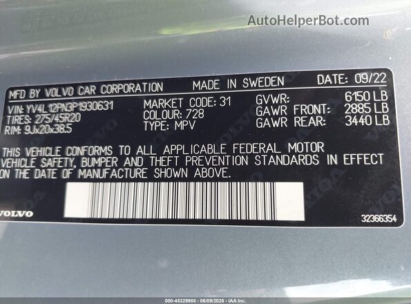 YV4L12PN3P1930631 2023 VOLVO XC90 Blue ძრავის განყოფილების ხედი