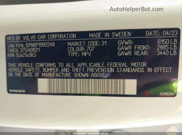 YV4L12PN6P1992248 2023 VOLVO XC90 White Widok komory silnika