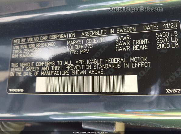 YV4L12RL8R1840860 2024 VOLVO XC60 Navy Vista del compartimento del motor