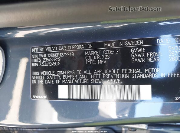 YV4L12RN6P1272249 2023 VOLVO XC60 Blue 